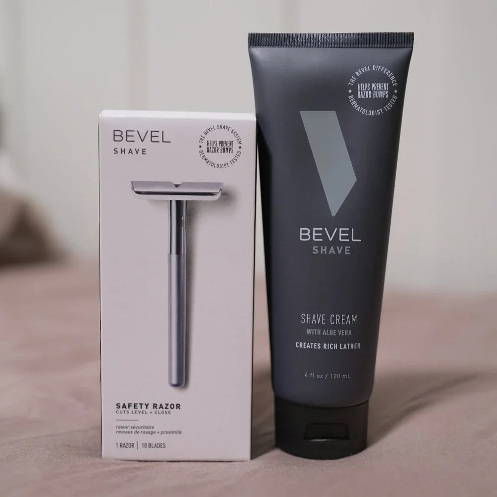 Bevel Shave Safety Razor + Shave Cream with Aloe Vera Set | 1 Razor, 10 Blades